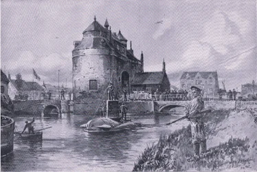 Ein sicherer Hafen in Brügge, aus Die illustrierte Geschichte des Weltkriegs 1914-1915, veröffentlicht von Union Berlagsefellfchaft