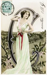 C: Bianca Toledo, Künstlerin, Sängerin und Sevillanische Tänzerin der Belle Epoque - Casino de Paris, Folies Bergere, Jardin de Paris - Alphabet auf Postkarte