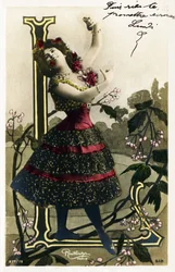 L: Luz Chavita, Schauspielerin und Tänzerin aus der Belle Époque - Opéra Comique, Paris - Alphabet in Postkarte