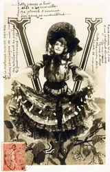 Mariette Sully, belgische Sopranistin aus der Belle Époque - Theater: Bouffes Parisiennes, Menus Plaisirs, Gaîté, Paris - Alphabet auf Postkarte