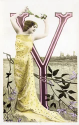 Y: Bianca Toledo, Künstlerin, Sängerin und Sevillanische Tänzerin aus der Belle Epoque - Casino de Paris, Folies Bergere - Alphabet auf Postkarte