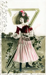 Constance Elise De Vere, französische Schauspielerin englischer Herkunft, geboren in Belgien, Alphabet auf Postkarte