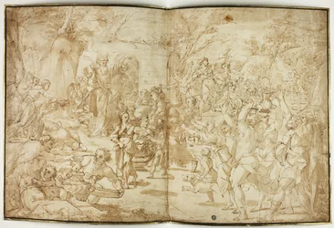 Moses, der Wasser aus dem Felsen schlägt