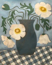 Weiße Mohnblumen blaue Vase