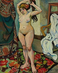 Nackte Gilberte beim Frisieren, 1920