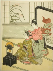 Herbstmond im Spiegel (Kyodai no shugetsu), aus der Serie "Acht Ansichten des Salons (Zashiki hakkei)"