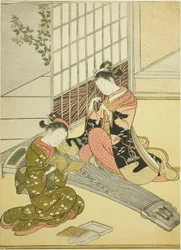 Absteigende Gänse der Koto-Brücken (Kotoji no rakugan), aus der Serie „Acht Ansichten des Salons (Zashiki hakkei)“