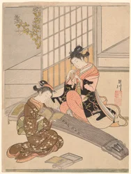 Landende Gänse der Koto-Brücken (Kotoji no rakugan), aus der Serie "Acht Ansichten des Salons (Zashiki hakkei)"