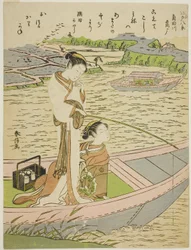 Gänse, die auf dem Sumida-Fluss landen, aus der Serie "Acht modische Ansichten von Edo"