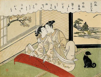 Auf den Koto-Brücken herabsteigende Gänse (Kotoji rakugan), aus der Serie „Acht modische Salonansichten (Furyu zashiki hakkei)“