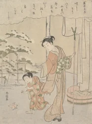 Gedicht von Fujiwara no Motozane ca. 860 aus der Serie Sechsunddreißig Dichter, ca. 1768