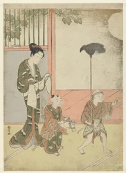 Frau und spielende Jungen