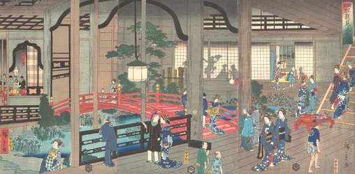 Das Innere des Gankiro-Teehauses in Yokohama, April 1861