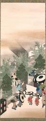 Yoshiwara und Shinagawa, Edo-Zeit (Tinte, Farbe & Gold auf Seide)