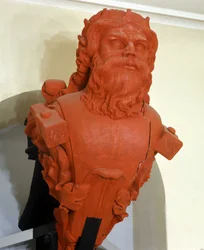 Figur der schwedischen Korvette Thor, benannt nach der skandinavischen Gottheit. Ihr Symbol ist der Hammer. Gebaut 1841. Marinmuseum Karlskrona, Schweden