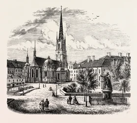 Die Riddarholmen-Kirche, Riddarholmskyrka, Stockholm, Schweden (Gravur)