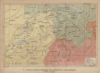 Herzogtümer Burgund und Alamannien, frühes 10. Jahrhundert (farbige Gravur)