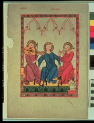 Musiker, aus dem Manasse Codex, eine Sammlung höfischer Liebeslieder, ca. 1300-20