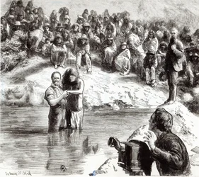 Eine Taufe nordamerikanischer Indianer - Mormonen posieren als Apostel Christi, 1892