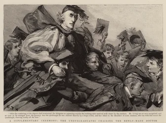 Eine zusätzliche Zeremonie, die Studenten tragen den neu ernannten Doktor