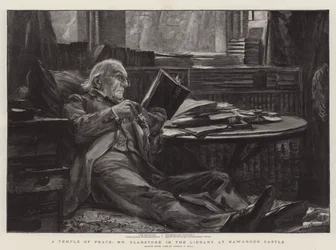 Ein Tempel des Friedens, Mr. Gladstone in der Bibliothek von Hawarden Castle