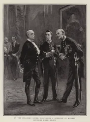 Beim Empfang des Sprechers, eine wichtige Frage diskutierend