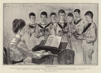 Chorprobe an Bord der Ophir, Lady Mary Lygon gibt den Jungen eine Lektion