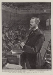 Sir Michael Hicks-Beach hält seine Haushaltsrede