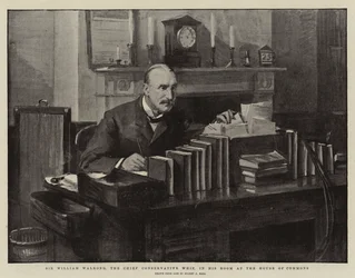 Sir William Walrond, der Hauptkonservative Peitsche, in seinem Zimmer im House of Commons