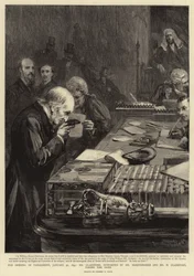 Die Eröffnung des Parlaments, 31. Januar 1893, Mr. Gladstone, unterstützt von Mr. Marjoribanks und Mr. H. Gladstone, legt den Eid ab
