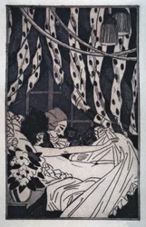 Erotik: Giacomo Casanova (1725-1798) hebt die Laken, um seine nackte Geliebte zu betrachten, frühes 20. Jahrhundert (Radierung)