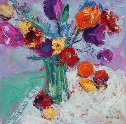 Tulpen und Früchte