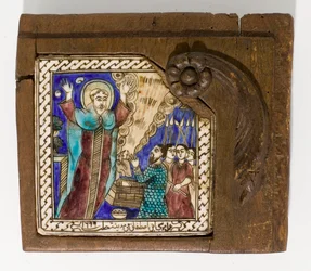 Signierte und datierte syrische Keramikfliese, bemalt in Mangan, Blau und Braun, datiert 1699