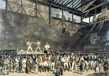 Das Innere des Fives Court, graviert von Charles Turner
