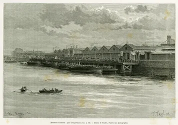 Guinness-Brauerei, Exportdock. Gravur von Taylor zur Illustration der Geschichte Trois mois en Irlande