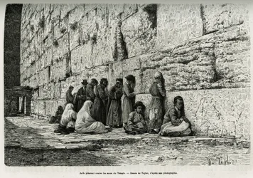 Juden weinen an den Mauern des Tempels (Klagemauer). Gravur von Taylor, zur Illustration von La Syria d