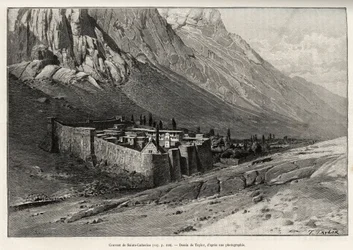 Das Kloster St. Katharina, Ägypten. Gravur von Taylor zur Illustration der Geschichte Voyage dans l