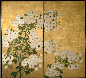 Bildschirmtafeln mit Blumen dekoriert, ca. 1840