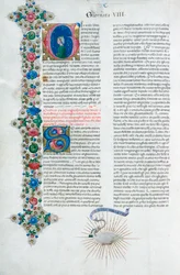 Illuminierte Manuskriptseite aus Decameron, von Giovanni Boccaccio, Italienisch, ca. 1467