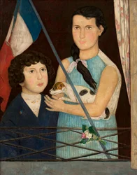 Zwei Kinder mit einer französischen Flagge
