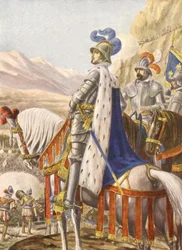 Franz I. von Frankreich während der Schlacht von Marignan 1515, Illustration, 30er Jahre