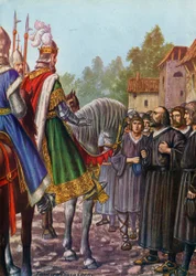 Friedrich Barbarossa, 1158, von den Einwohnern gebeten, Lodi wieder aufzubauen