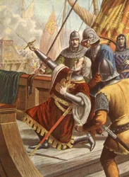 Italienischer Admiral Luciano Doria, getötet 1379 im Krieg zwischen Genua und Venedig, Illustration, 30er Jahre