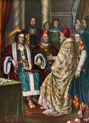 König Pippin, König der Franken, spricht mit Papst Stephan II., 754