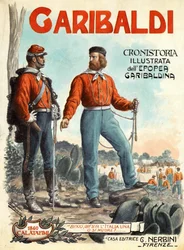 Porträt von Giuseppe Garibaldi, Held der italienischen Einheit. Titelblatt von "Garibaldi, Cronistoria illustrata dell