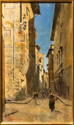 Teilansicht einer Straße im historischen Zentrum von Florenz (um 1880)