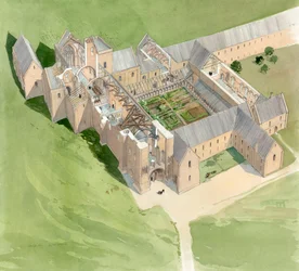 Luftaufnahme der Lilleshall Abbey, ca. spätes 15. Jahrhundert, ca. 1990-2010