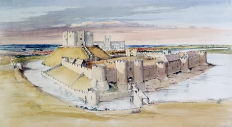 Illustration von York Castle, North Yorkshire, wie es im späten 13. Jahrhundert gewesen sein könnte