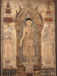 Banner, das Buddha mit Jüngern darstellt, frühes 19. Jahrhundert