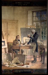 Paläontologie: „Baron Georges Cuvier (1769-1832) trägt die Dokumente für sein Werk über fossile Knochen zusammen“. Universität Paris-Sorbonne